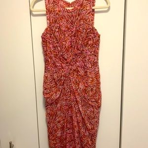 BCBG Maxazria Pink Feather-print midi dress, Size 0